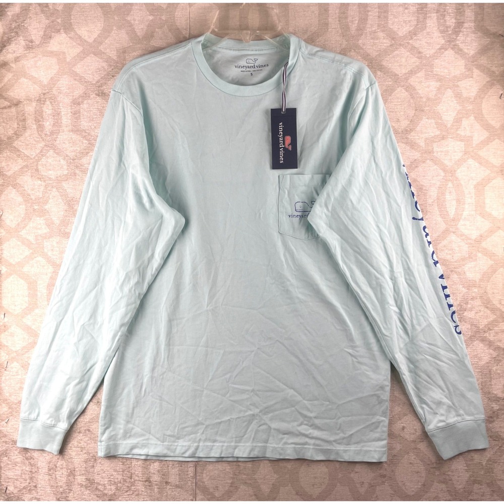 Vineyard Vines Vintage Whale Mens S Crystal Blue NWT Graphic Pocket LS T-Shirt